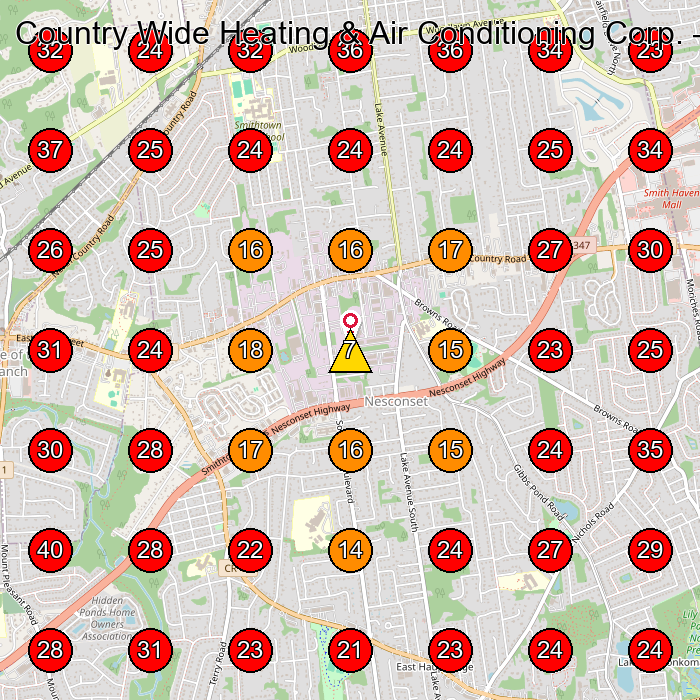 Country Wide Heating & Air Conditioning Corp. GeoGrid visibility map for Air Conditioning Contractor in St James